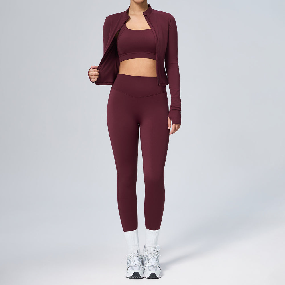 new women's tight-fitting yoga set - cardigan running sportswear set, quick-dry fitness outfit, three-piece set