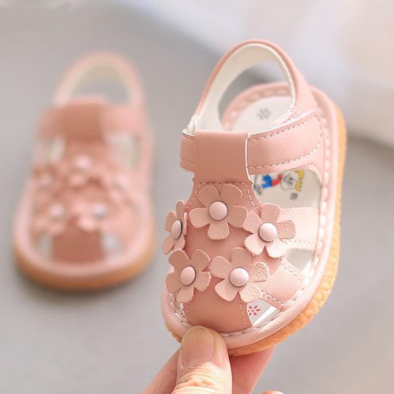 Baby girl sandals, princess style, girls' shoes, summer collection, infant first walkers, floral closed-toe shoes, elegant leather shoes