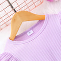 Kids' long-sleeve ribbed knit dress with lace trim and heart-shaped mesh detail