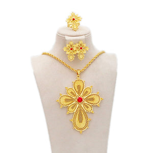 Ethiopian necklace earrings african party gold jewelry suit girls eritrean accessories