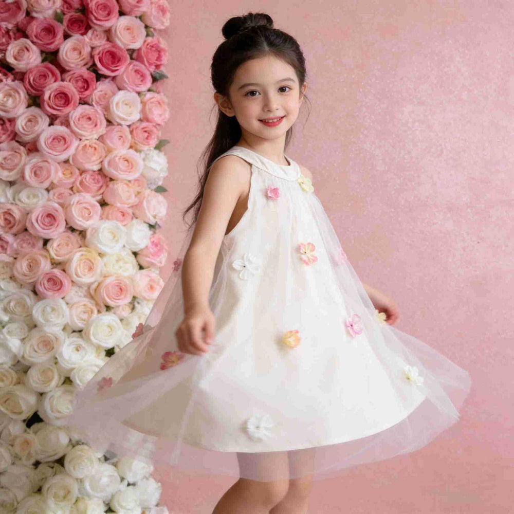 【kids】girls' summer dress - 3d floral mesh princess dress - baby birthday party super fairy gown