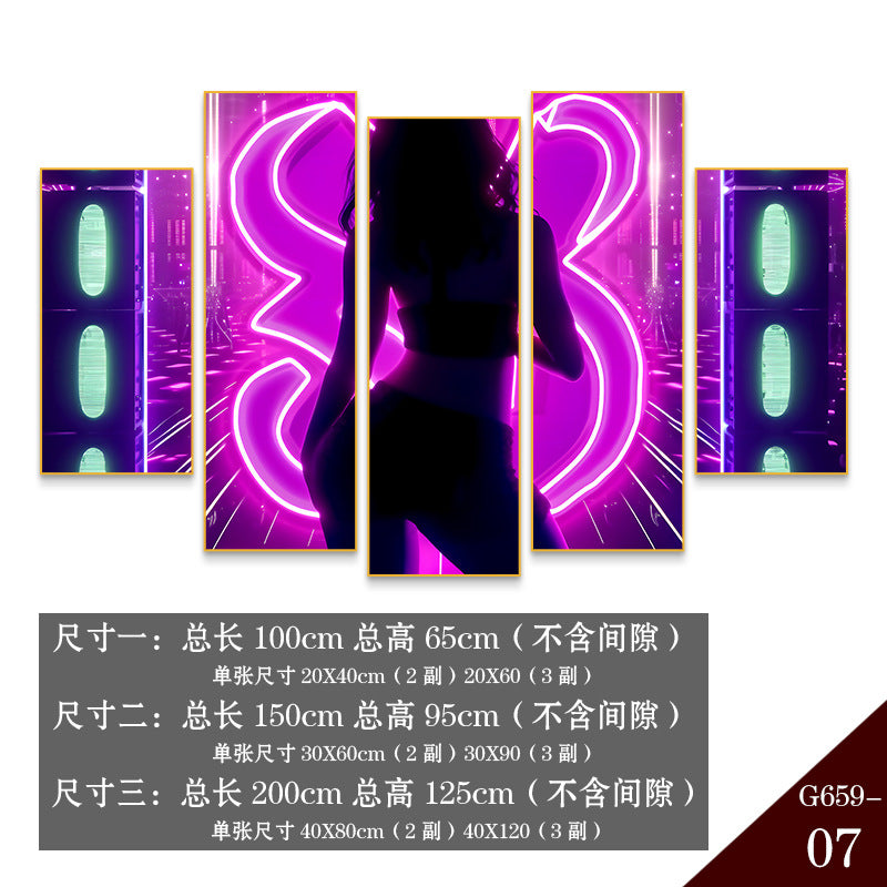Bar clear bar wall decoration painting KTV box private room atmosphere decoration mural neon lights beautiful woman back painting