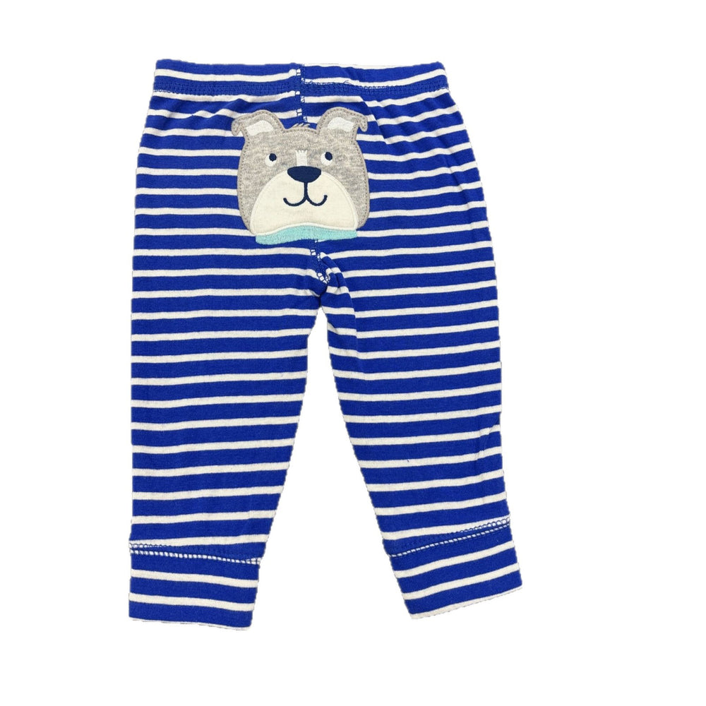 Original infant striped blue and white bottom cute puppy appliqué pattern all-cotton soft and skin-friendly cuffed pants