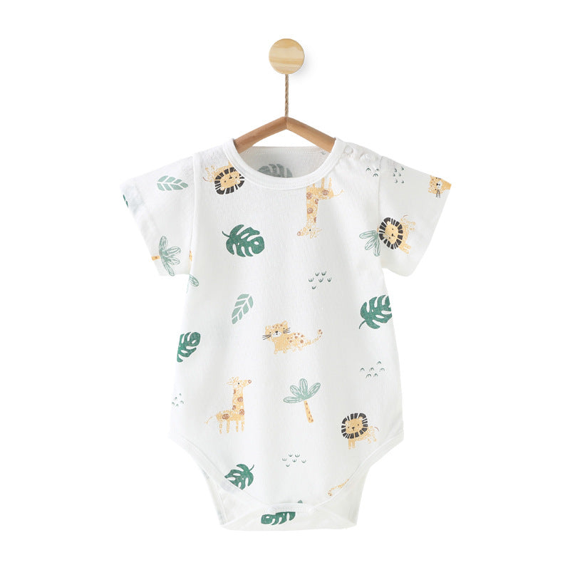 Baby short-sleeved one-piece jumpsuit summer thin khaki newborn pure cotton clothes triangle romper baby