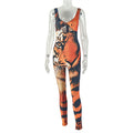 European and american style cross-border stylishprinting women's street niche suspender jumpsuit with chest wrap sexy tiger print long jumpsuit