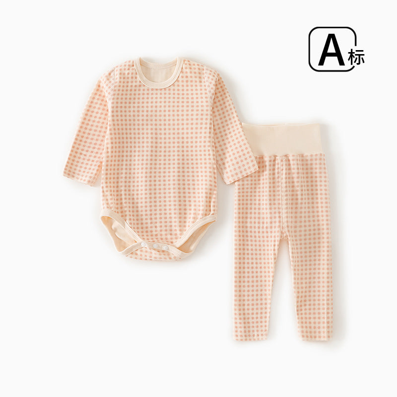 Newborn cotton seamless all-season baby bodysuit with belly protection set, infant base layer, baby clothes