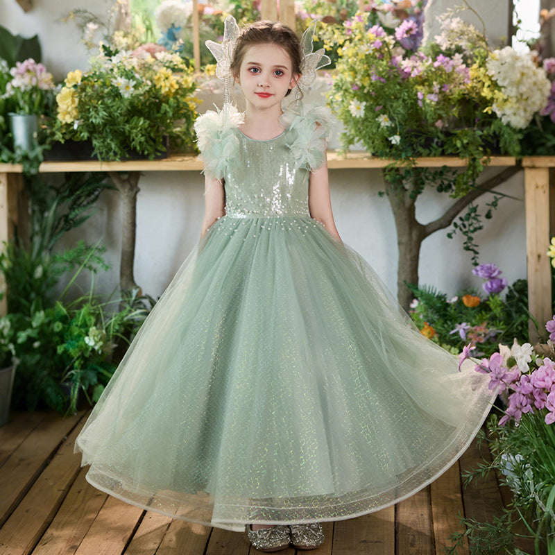 Girls' formal dress - european & american style, cross-border flower girl wedding dress, light luxury high-end mesh children's dress, elegant birthday party gown
