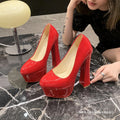 plus sizeautumnew arrival thick heel waterproof platform catwalk thick sole round toe fashionfashion bright leather high heel flats women