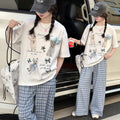 girls' summer wide-leg pants set: short-sleeve plaid t-shirt and pants two-piece outfit for girls, cute and casual
