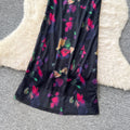 French chic sexy print cami dress - figure-flattering, hollow-out, backless, slim-fit vacation maxi dress