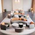 Hotel lobby, vip lounge, reception area, curved/round sofa set for sales offices and meeting rooms