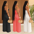 C7368 cross-border   fashion women's summer casual solid color v-neck backless jumpsuit new