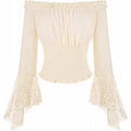 Amazon fashionlace off-shoulder long sleevesshirt women's  spring new arrival one-line collar rufflestops