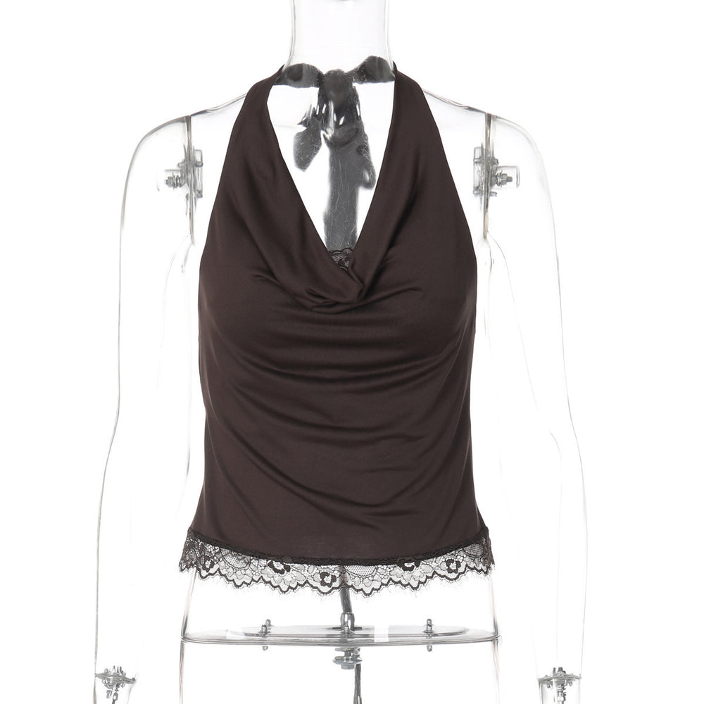 exportlacepatchwork swing neck halter vest women's sexy hot girl outwear silm tie back tops women