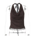 exportlacepatchwork swing neck halter vest women's sexy hot girl outwear silm tie back tops women