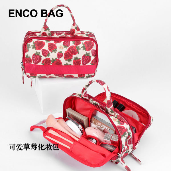 New PU strawberry cute cosmetic bag large capacity high sense handbag portable travel women's toilet bag storage bag