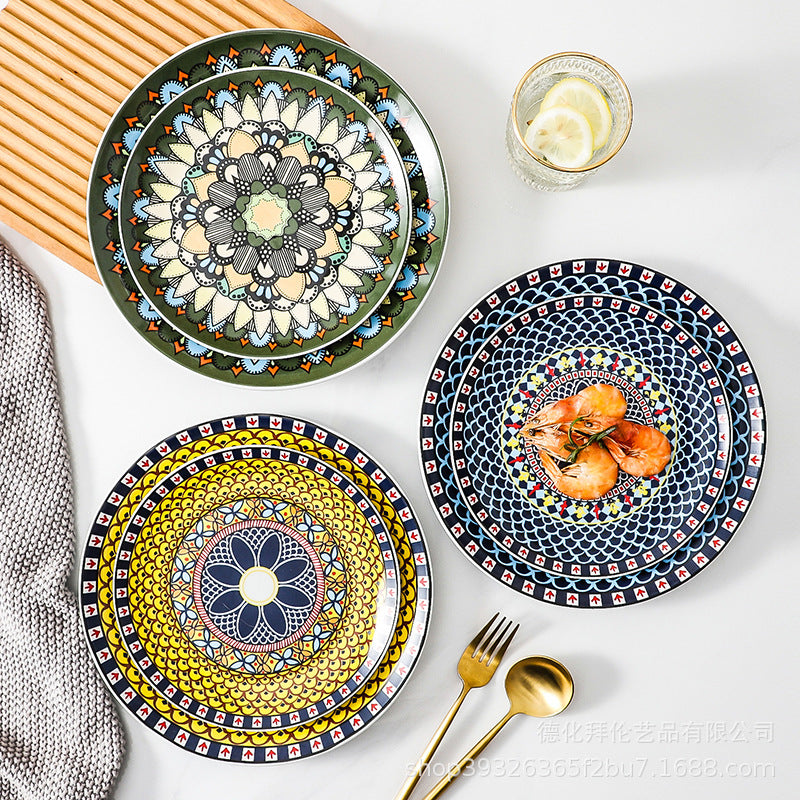 Bohemian art style new ceramic plate - creative, high-value european floral design dinner plate for home use and table setting