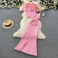 Gentle wind pink knitting light mature style two-piece set female summer silm waist fishtail skirt suit women's clothing outfit