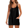 cross-border  women's casual solid color cami v-neck button-down sleeveless dress