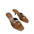 Za2025summer retro brown stitching square toe slippers stiletto heel sandals one-line drag stitching elegant