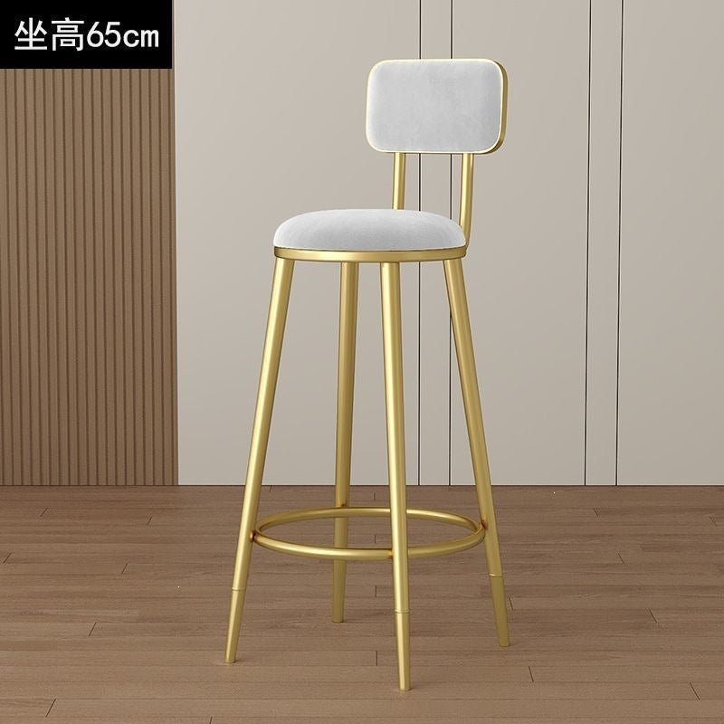 Minimalist modern high bar stool - nordic style gold-tone luxury iron backrest chair for bar, ktv, and counter seating