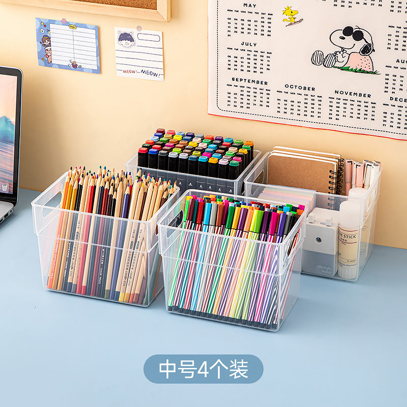 Desktop Drawer Marker Stationery Storage Box Plastic Transparent Pen Holder Sundries A4 Book File Storage Box Wholesale