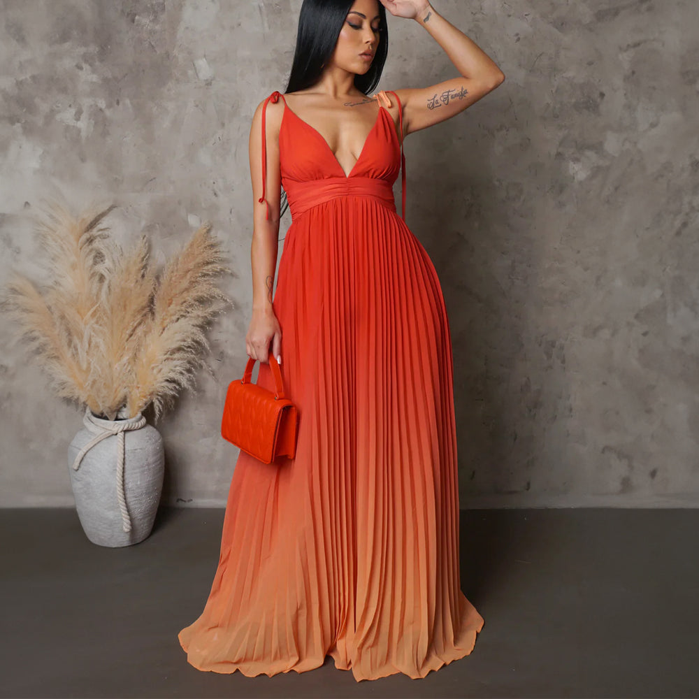 D403   cross-border summer sling backless sexy strap gradient color long skirt dress foreign trade dress