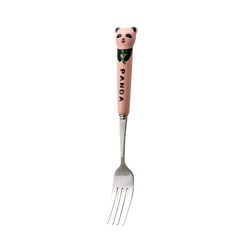 Cartoon stainless steel cutlery set: cute kids' forks with stylish ceramic handles, exquisite dessert spoons, and serving spoons