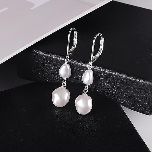 Korean style fashionable light luxury pearl earrings for women, 14k real gold tassel teardrop stud earrings, geometric design dangle earrings