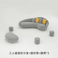 Three-person sofa + curved stool + 3 round stools