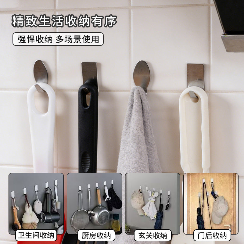 Heavy-duty adhesive hooks - no drilling required! perfect for kitchen, bathroom, walls, backpacks. damage-free, 304 stainless steel, high load-bearing capacity