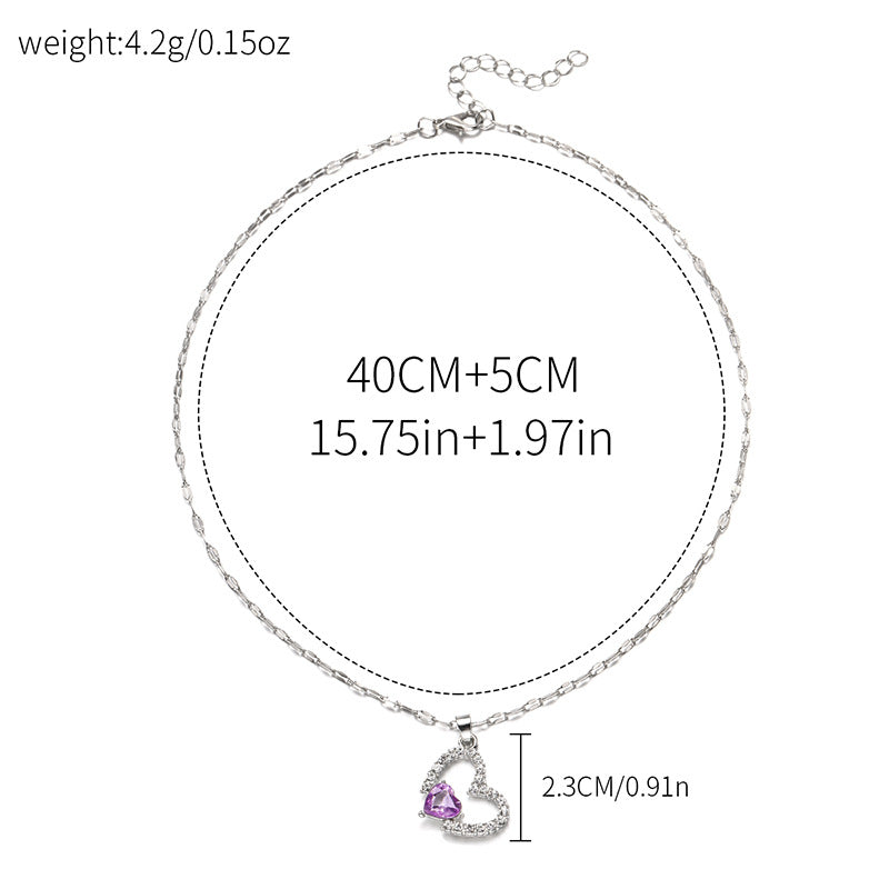 Sweater accessories necklace wholesale european and american cross-border jewelry women's fashion autumn and winter diamond-studded alloy light luxury double heart pendant