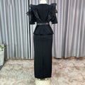 supply african women's silmv neck organza lotus leaf hot diamond beaded elegance long dress small dress