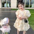 【clearance】girls' summer dress: new, stylish rose-embellished, fairy-tale bubble sleeve princess tutu dress
