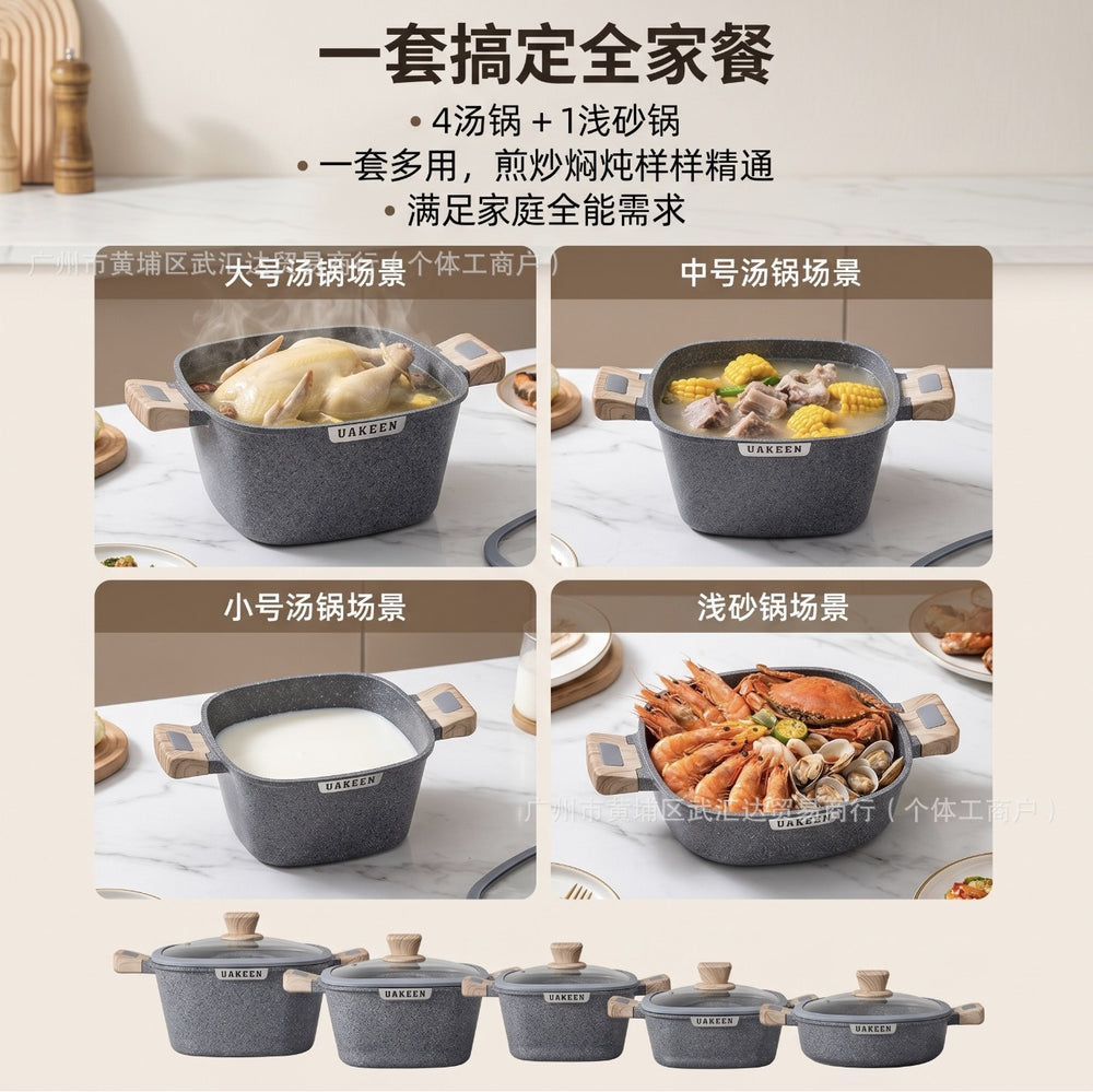 Granite 5pcs cookware suit non-stick pan complete set for home flats pot frying soup pot cross-border festival gifts