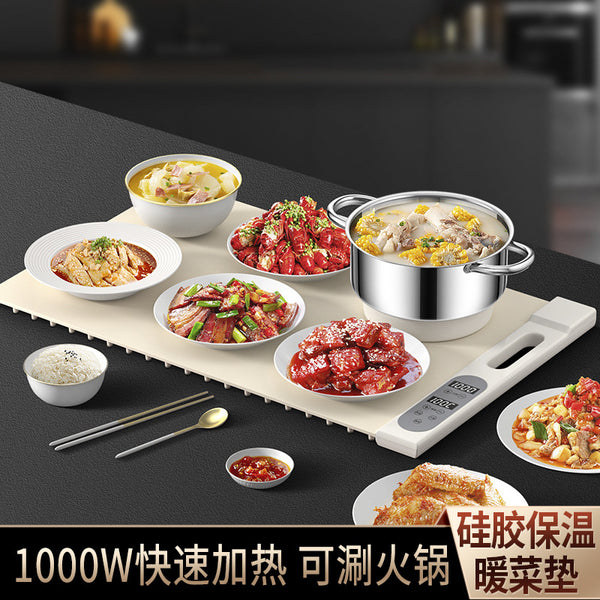 Silicone heating insulation board, vegetable heating board, hot meal artifact, household dining table mat, vegetable warming pad, multi-functional vegetable heating board