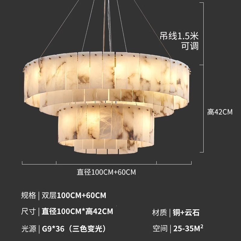 Modern minimalist spanish natural cloud marble translucent living room cross-border all-copper spanish cloud marble chandelier