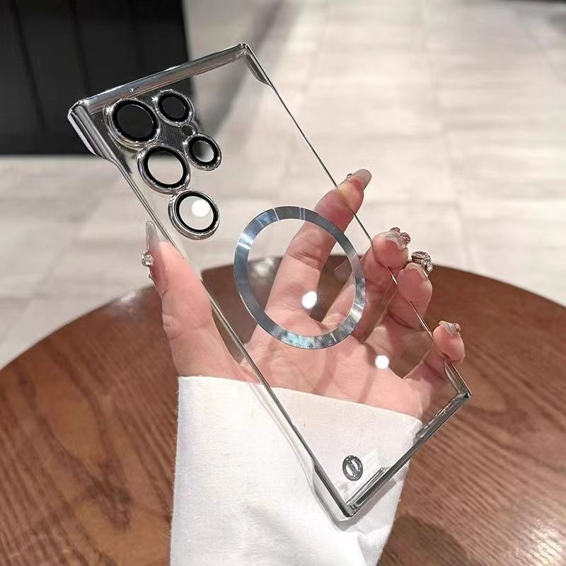 Transparent ultra-thin electroplated magnetic case for samsung s26 ultra, s23 frameless hard case, s24 lens protection case