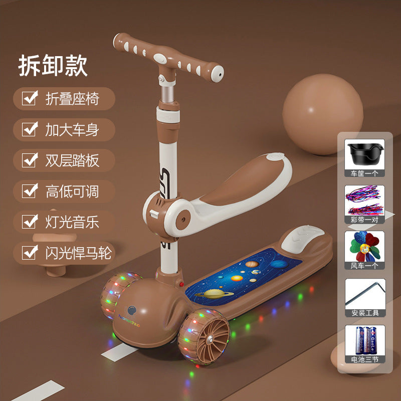 Children's scooter 3-in-1 foldable three-wheeled single bicycle with music flash baby children's scooter