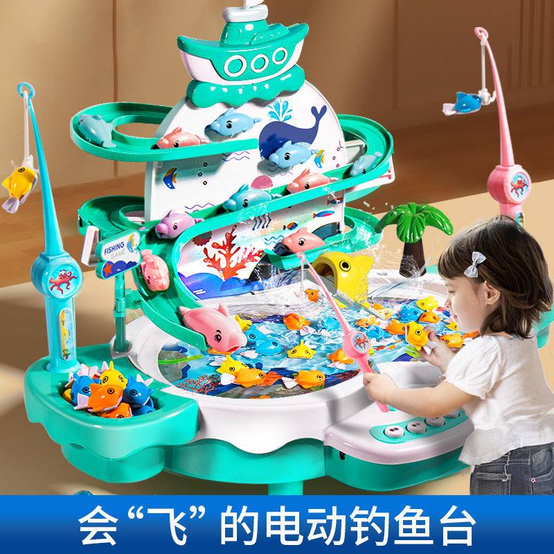 Magnetic levitation track electric fishing children's early education puzzle can add water sliding music fishing table toys boys and girls