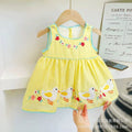New summer korean style baby girl romper dress - cute cartoon design, wide shoulder, embroidered plaid romper dress for toddlers