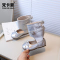 Tk ballet-style leather boots: new  korean edition girls' bow-tie princess shoes, kids' casual versatile ankle boots, trendy style