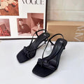 Za 2024summernew arrivalbows genuine leather high-heeled sandals women's outwear flip-flops open toe mid-heeled sandals and sandals