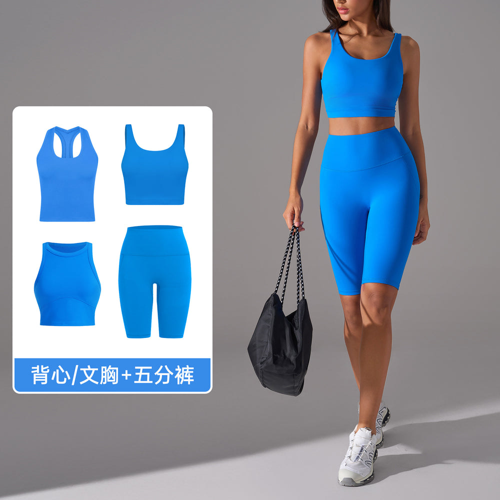Naked feeling high-intensity sports bra women's no embarrassment line elastic tummy tight half length pants fitness yoga suitsuit