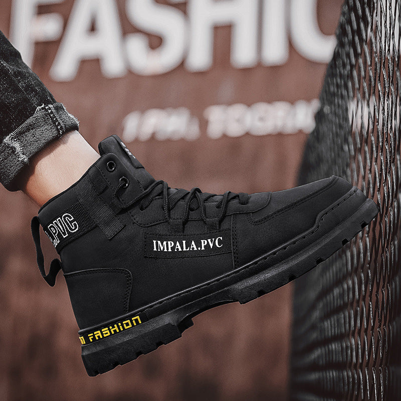 Spring high-top men's shoes 2025 new spring sports casual waterproof non-slip wear-resistant shoes men's martin boots trendy shoes