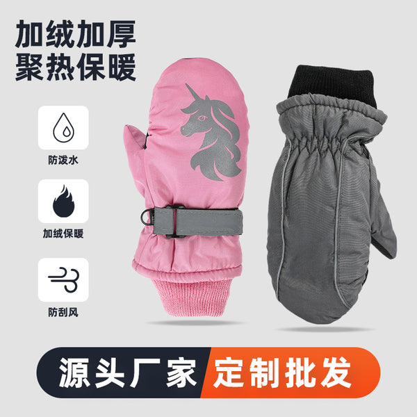 Processing custom 2025 children's gloves all-inclusive thermal outdoor ski gloves winter waterproof and windproof children's riding