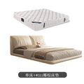 Italian minimalist floating bed - modern cream style with elephant ear design, suspended nappa leather double bed for master bedroom