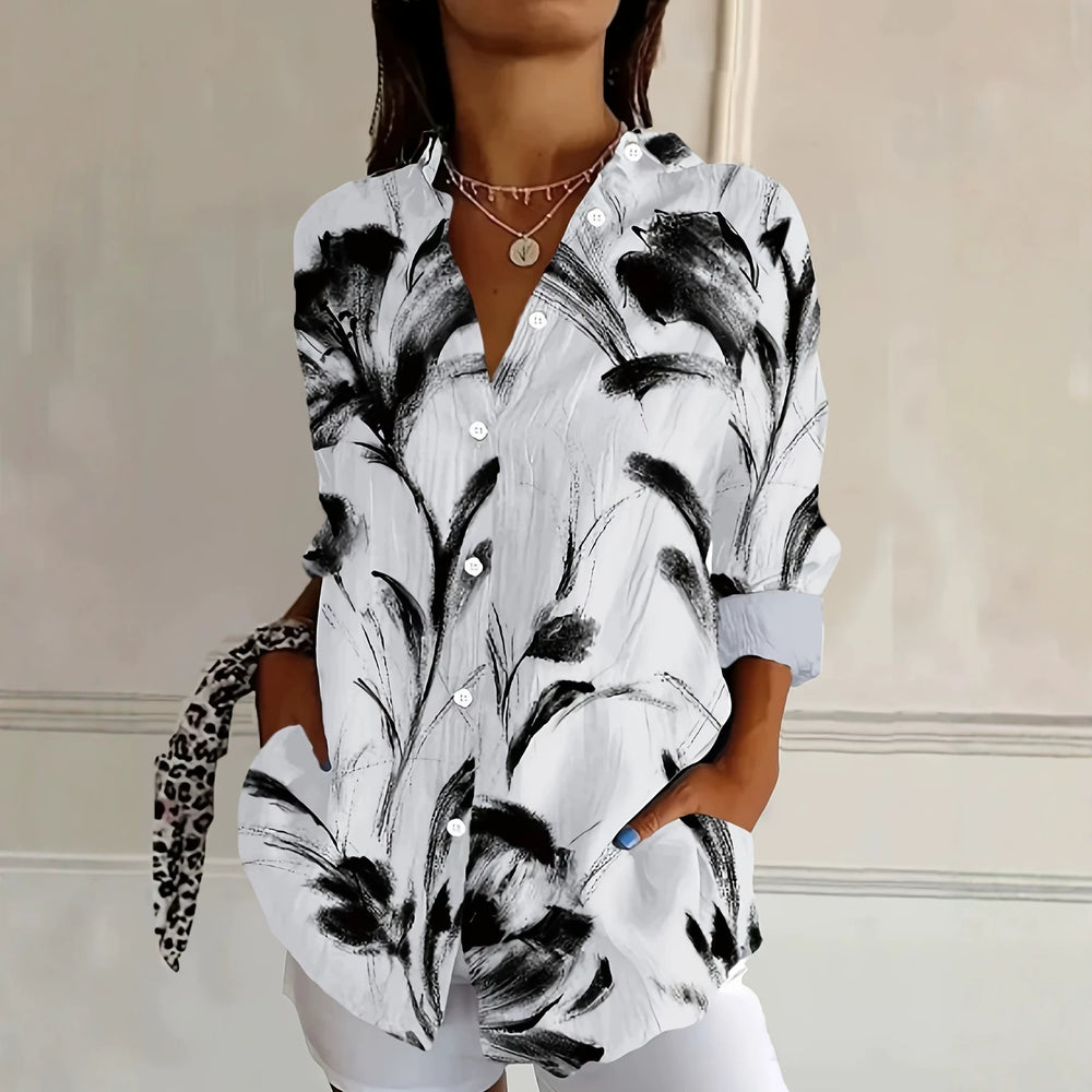 wholesale women's long-sleeved shirts, trendy all-season shirts with popular cross-border print designs, dropshipping available