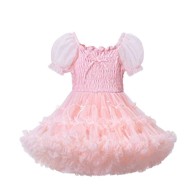 Lingfeng clothing girls' puff sleeve dress -  summer collection - stylish bowknot cake dress for children's day
