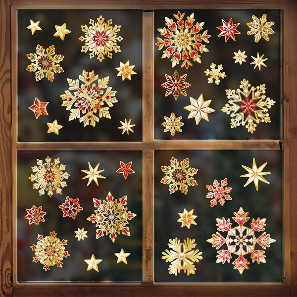 Cross-border new Christmas colored gold snowflake window sticker holiday party scene arrangement static sticker glass sticker